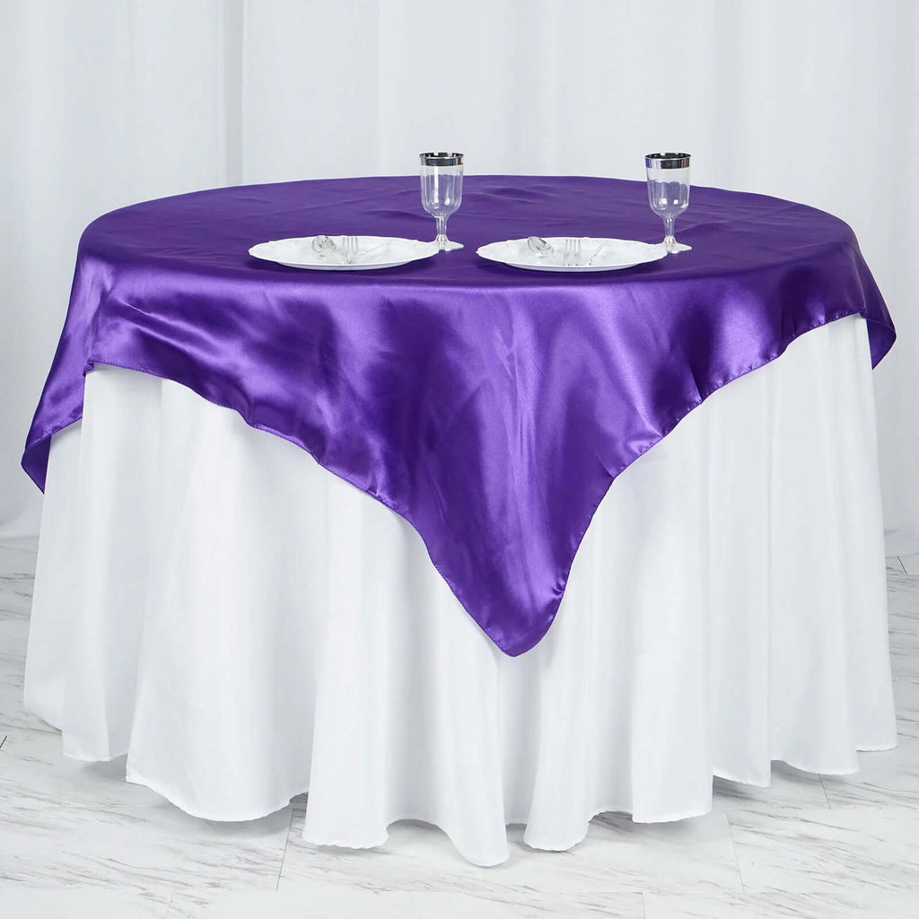 Satin 60"x60" Table Overlay Square Tablecloth Purple - Smooth Silky Touch Table Cover