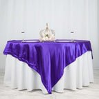 Satin 90"x90" Table Overlay Square Tablecloth Purple - Smooth Finish Table Topper