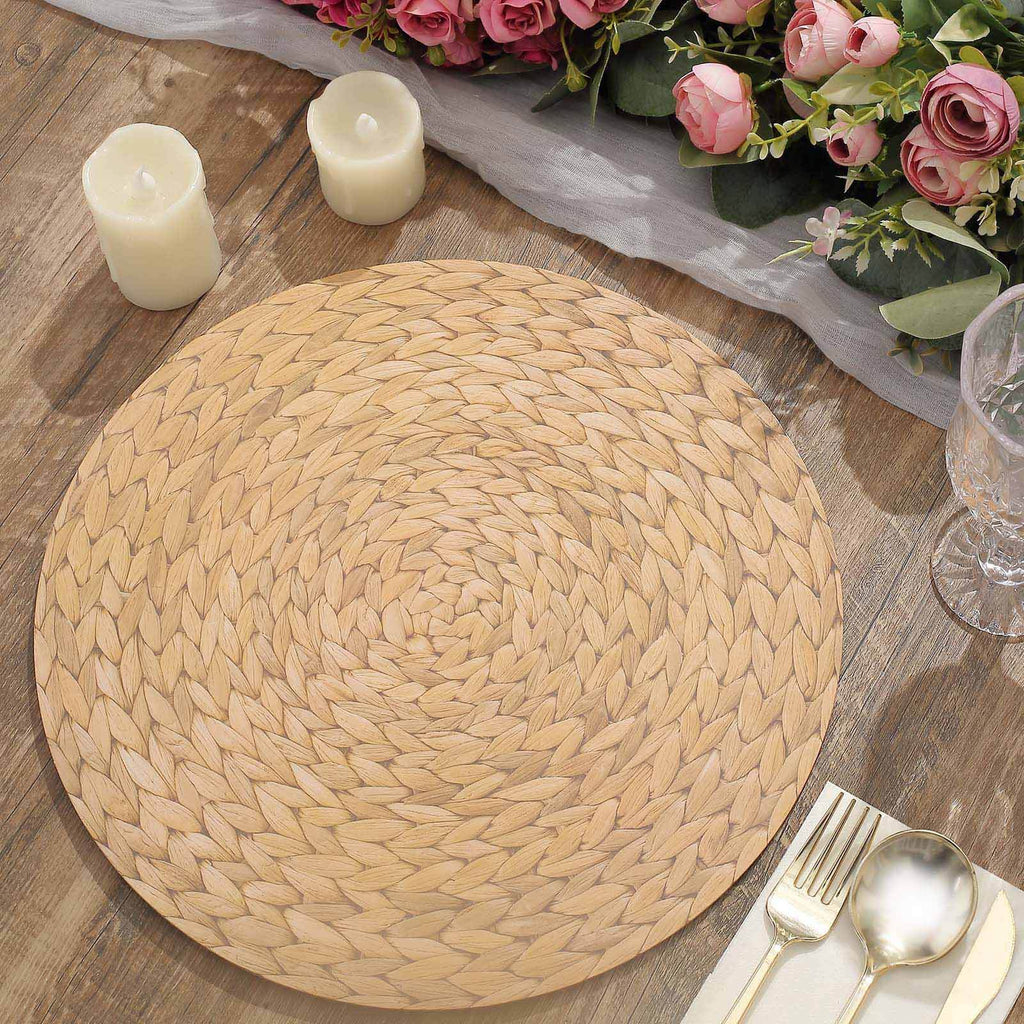 6-Pack Disposable Table Placemats in Natural with Woven Rattan Print - 700GSM Cardboard Placemats for Rustic Themes & Outdoor Events 13"