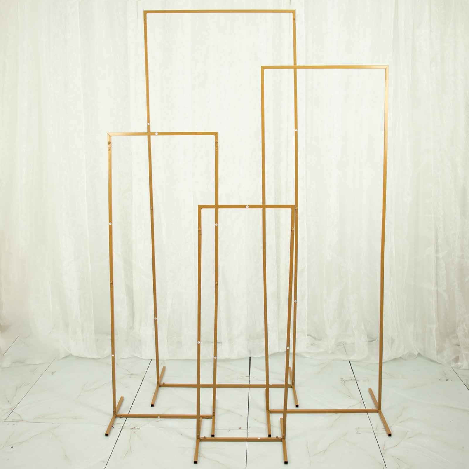 Set of 4 Gold Metal Frame Wedding Arch, Rectangular Backdrop Stand, Floral Display Frame - 3.5ft, 4.5ft, 5.5ft, 6.5ft