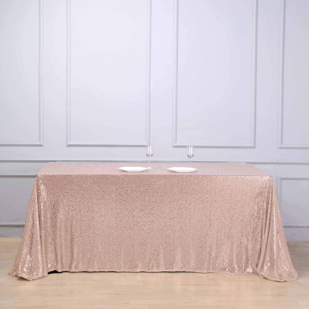 Sequin 90"x132" Rectangle Tablecloth Rose Gold - Seamless Sparkly Table Cover