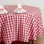 Polyester 108" Round Tablecloth White/Red - Checkered Buffalo Plaid Table Cover