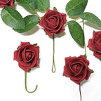 24 Roses 2" Red Artificial Foam Flowers With Stem Wire and Leaves