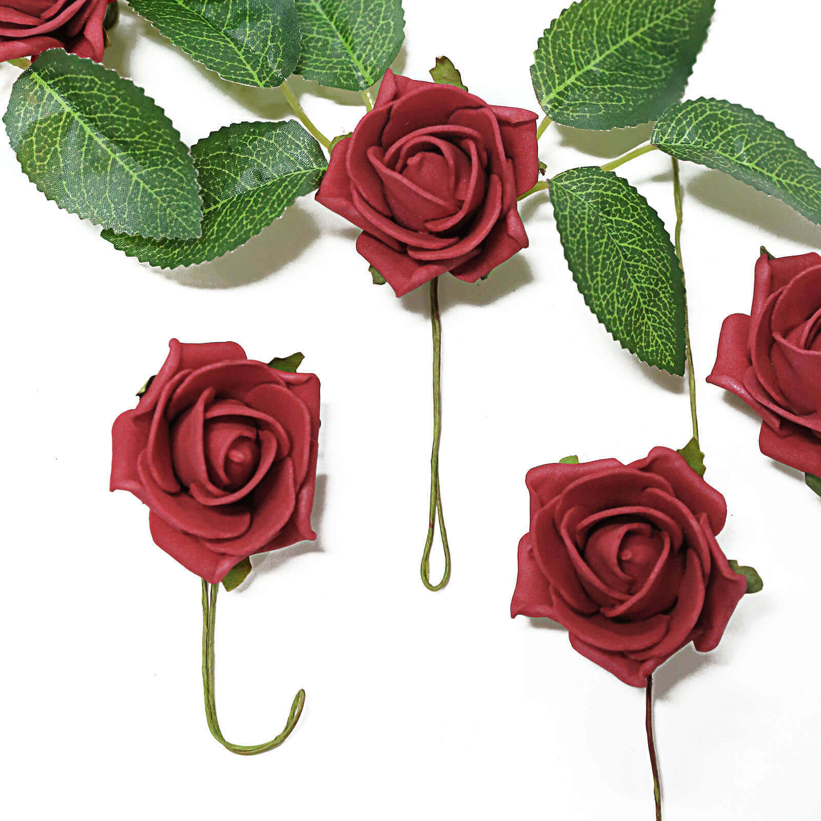 24 Roses 2" Red Artificial Foam Flowers With Stem Wire and Leaves