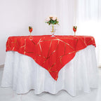 Polyester 54"x54" Table Overlay Square Tablecloth Red with Gold Foil Geometric Pattern - Wrinkle-Resistant & Durable Table Topper