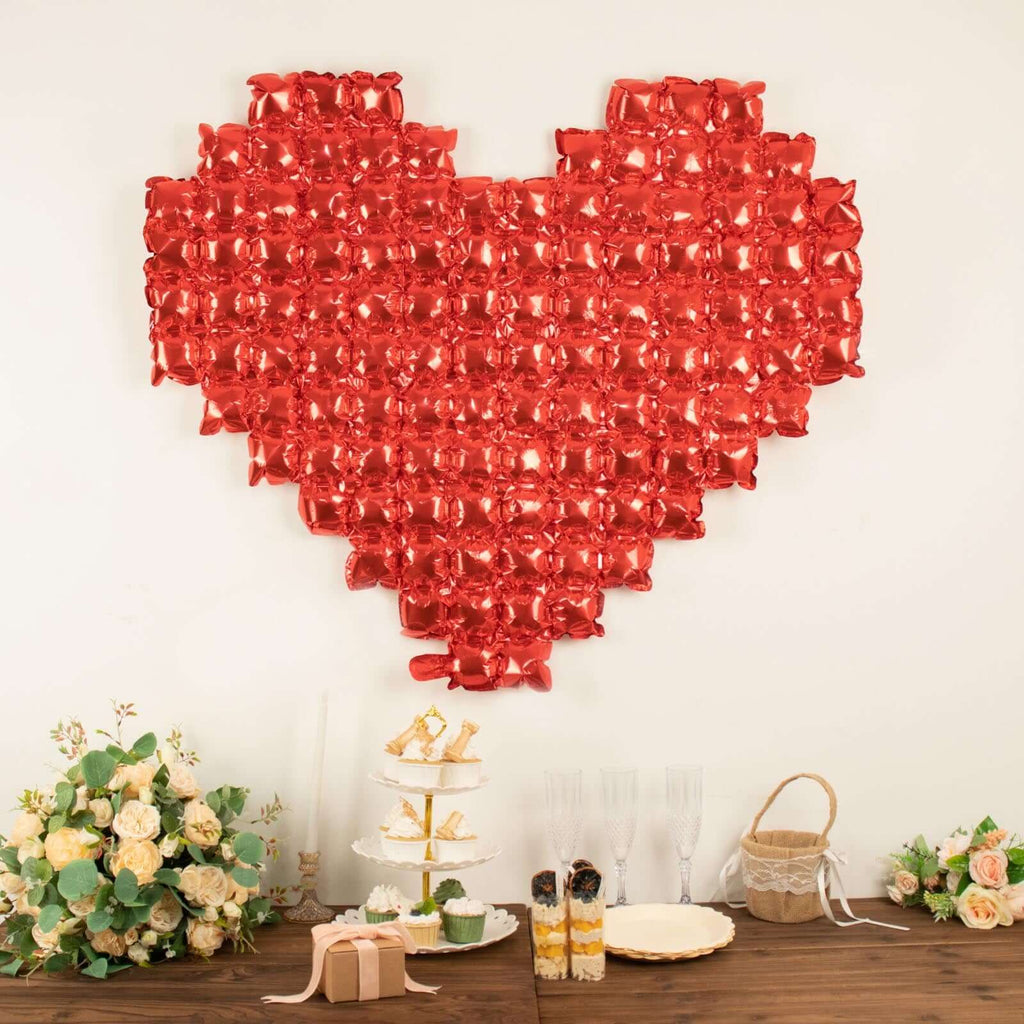 41"x36" Metallic Red Giant Heart Mylar Foil Balloon, Photo Backdrop Balloon Quilt