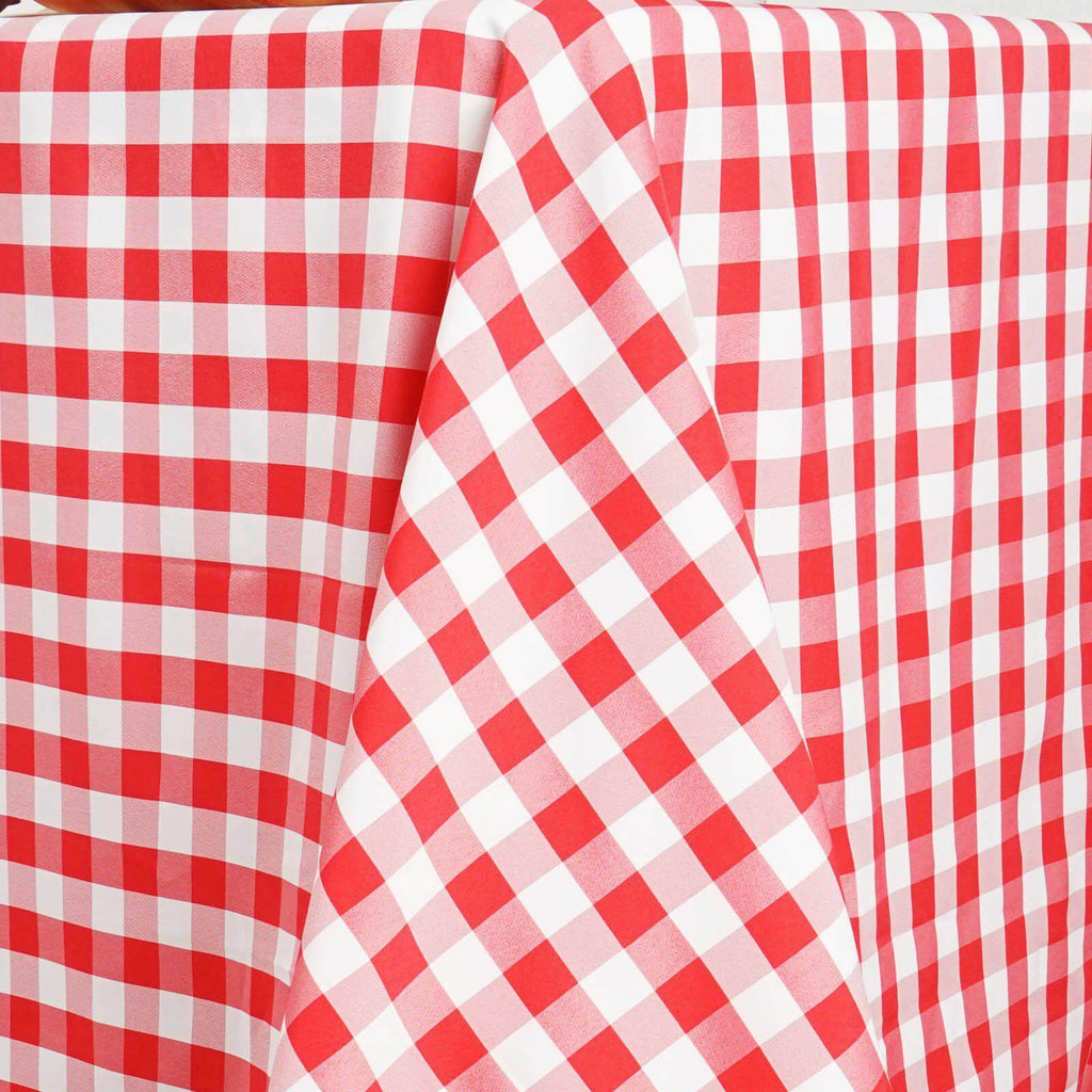 Polyester 90"x132" Rectangle Tablecloth White/Red - Seamless Checkered Buffalo Plaid Table Cover