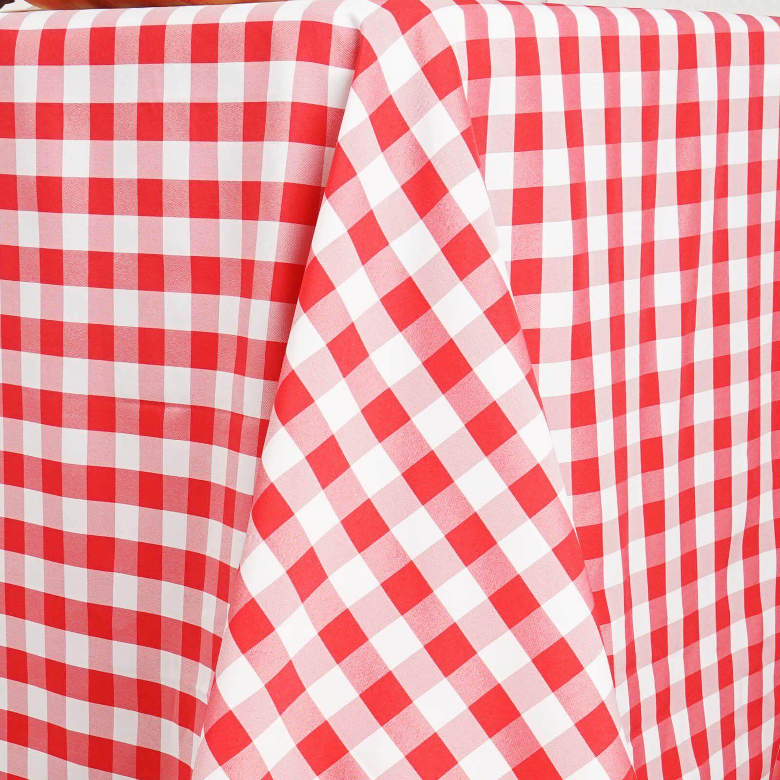 Polyester 90"x132" Rectangle Tablecloth White/Red - Seamless Checkered Buffalo Plaid Table Cover