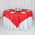Taffeta 72"x72" Table Overlay Square Tablecloth Red - Accordion Crinkle Table Cover
