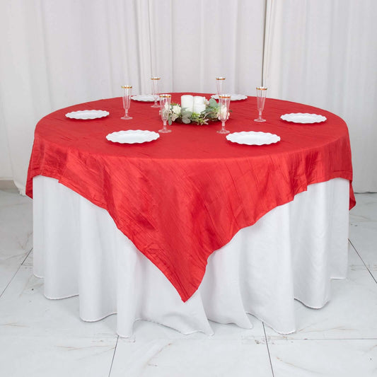 Taffeta 72"x72" Table Overlay Square Tablecloth Red - Accordion Crinkle Table Cover