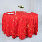 Polyester 120" Round Tablecloth Red with Gold Foil Geometric Pattern Wrinkle-Resistant Seamless Table Cover