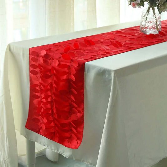 Taffeta Fabric 12"x108" Table Runner Red - 3D Leaf Petal Design