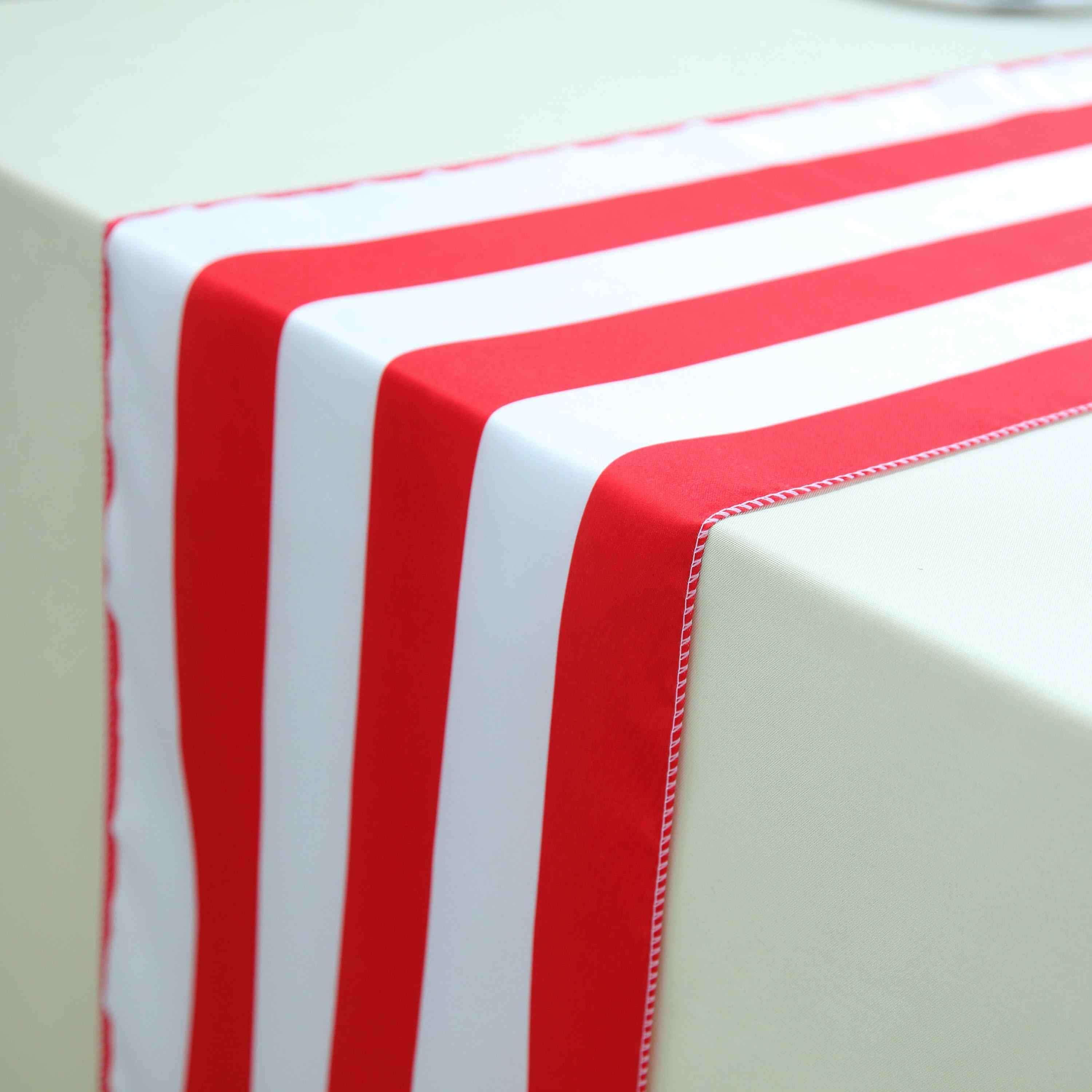 Satin 12"x108" Table Runner Red/White Stripe - Classic Striped Design