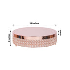 Metal Cake Stand Pedestal Crystal Beaded Design Rose Gold - Cupcake Display and Dessert Riser 14"