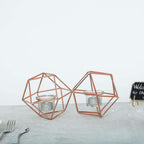 Set of Metal Candle Holders Linked Geometric Design Rose Gold - Modern Table Decor with Votive Glass for Gatherings 11"