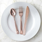 30-Pack Plastic Utensil Set Metallic Rose Gold Classic Heavy Duty - Durable Disposable Silverware Set 7", 8"