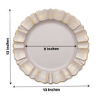 6-Pack Acrylic Plastic Round Charger Plates 13" in Nude Taupe with Gold Brushed Wavy Scalloped Rim, Decorative Dinner Party Charger Tableware