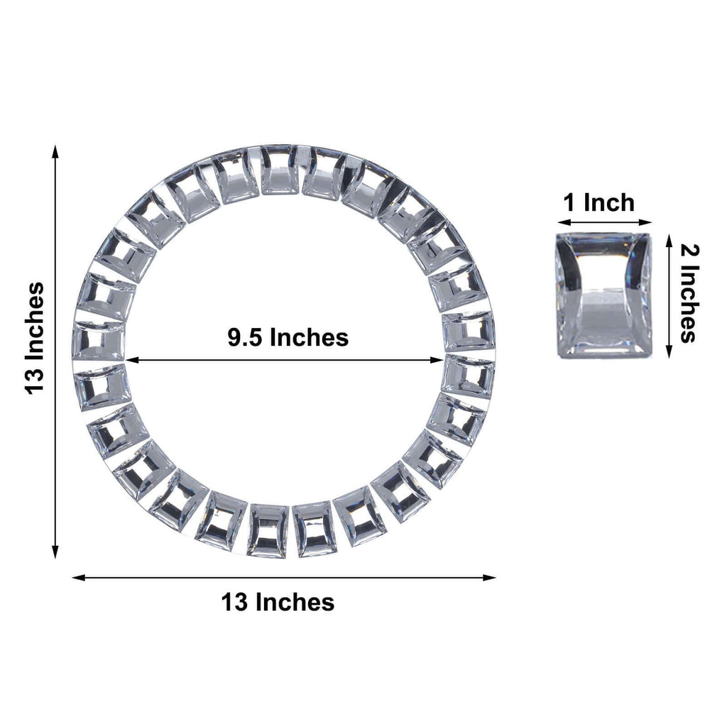 2-Pack Glass Mirror Round Charger Plates 13" in Silver with Jeweled Rim - Premium Decorative Dinner Party Charger Tableware