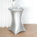 Metallic Spandex 30" Fitted Round Cocktail Table Cover Silver Highboy Tablecloth - Stretch Fit & Water-Resistant
