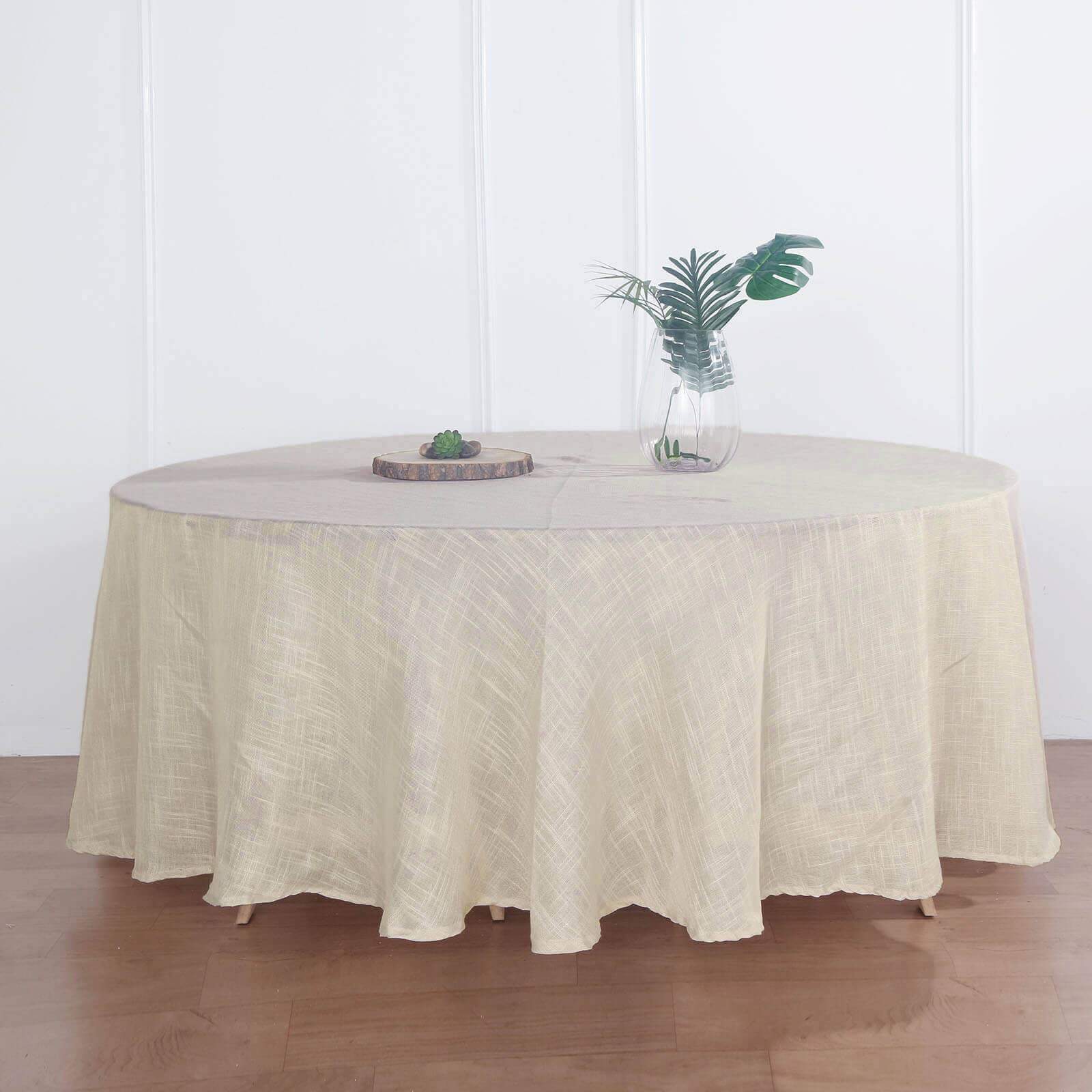 Faux Linen 108" Round Tablecloth Beige - Slubby Textured & Wrinkle Resistant Table Cover