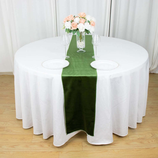 Premium Velvet 12"x108" Table Runner Olive Green - Sheen Finish Reusable Table Decor
