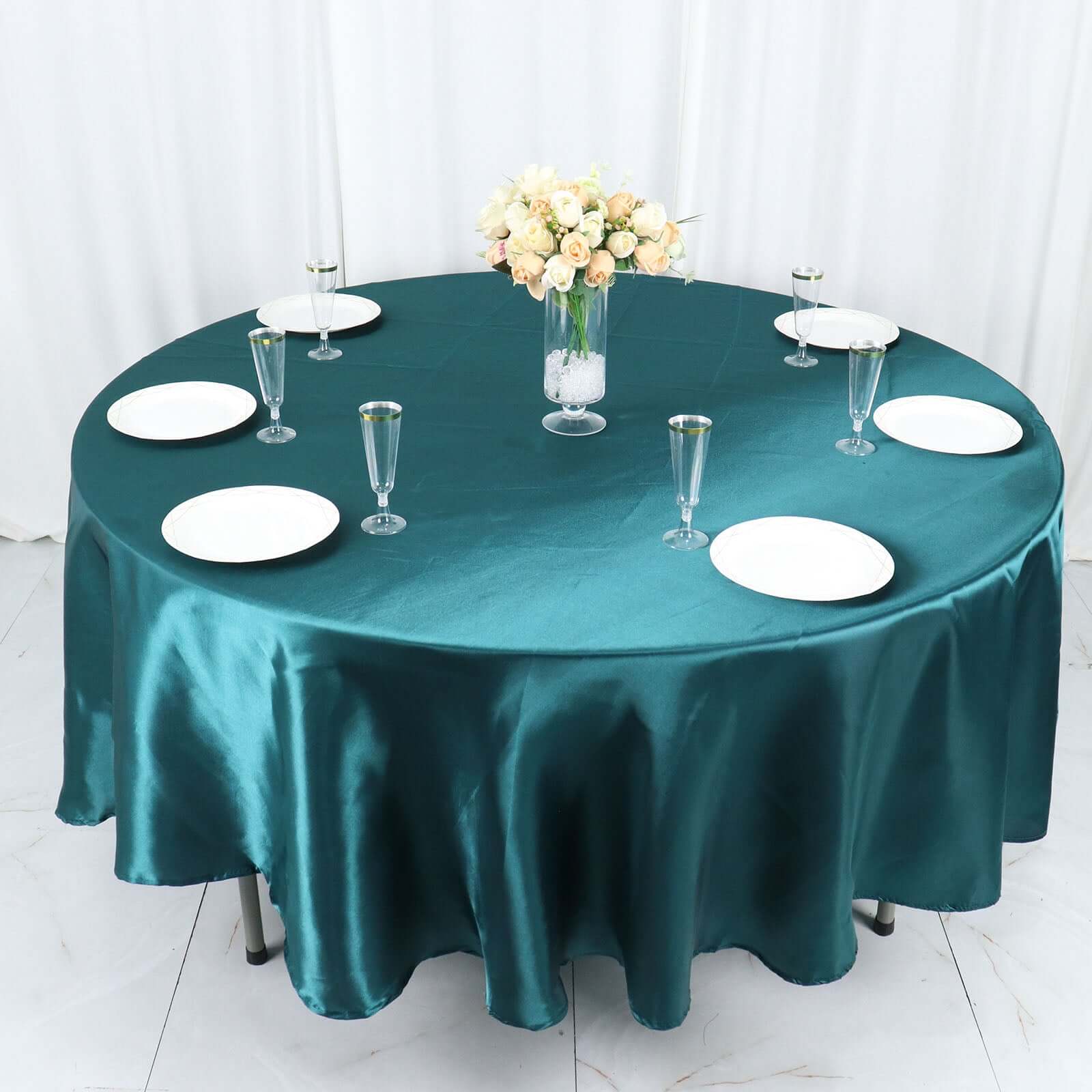 Satin 108" Round Tablecloth Peacock Teal - Smooth and Lustrous Table Cover