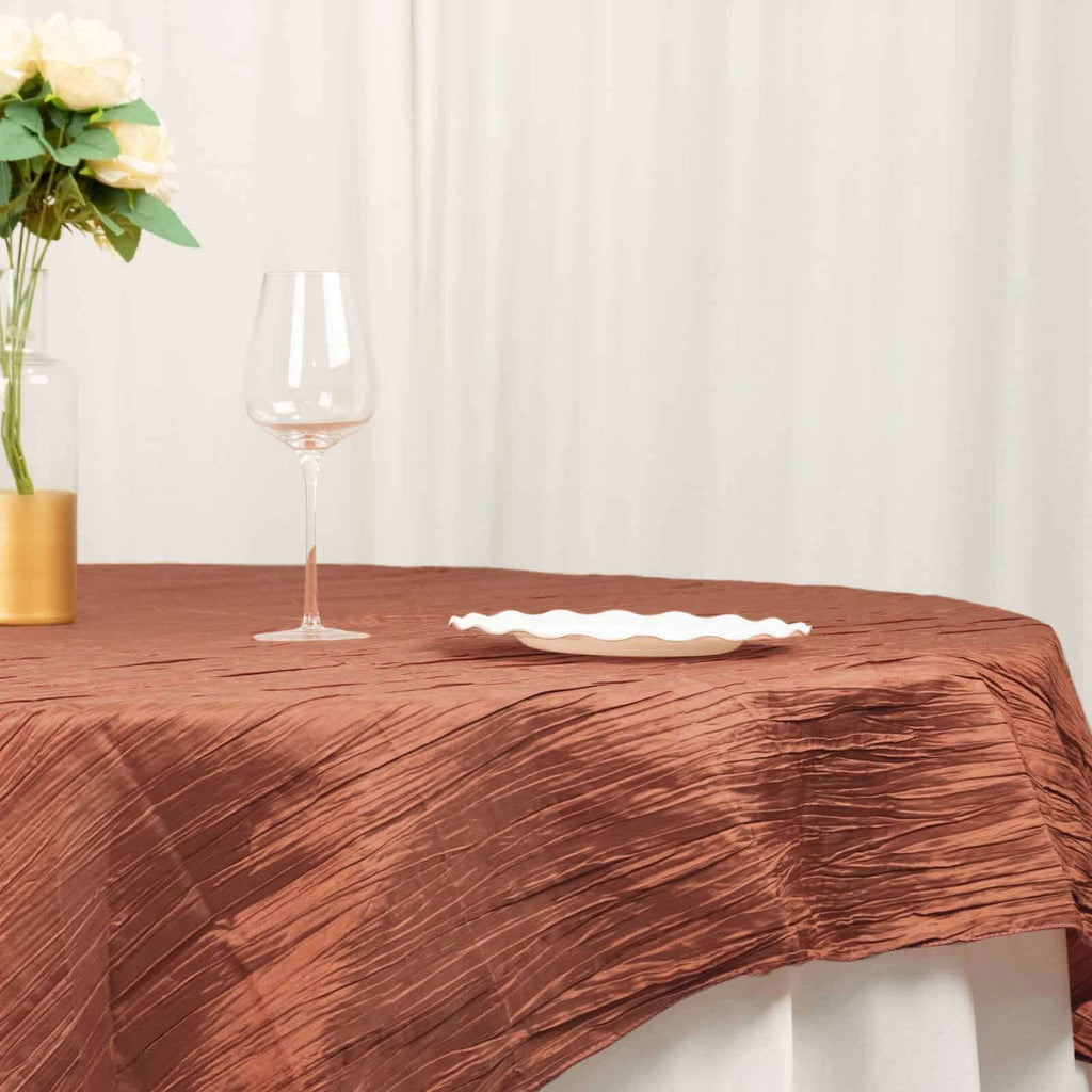 Taffeta 72"x72" Table Overlay Square Tablecloth Terracotta (Rust) - Accordion Crinkle Table Cover