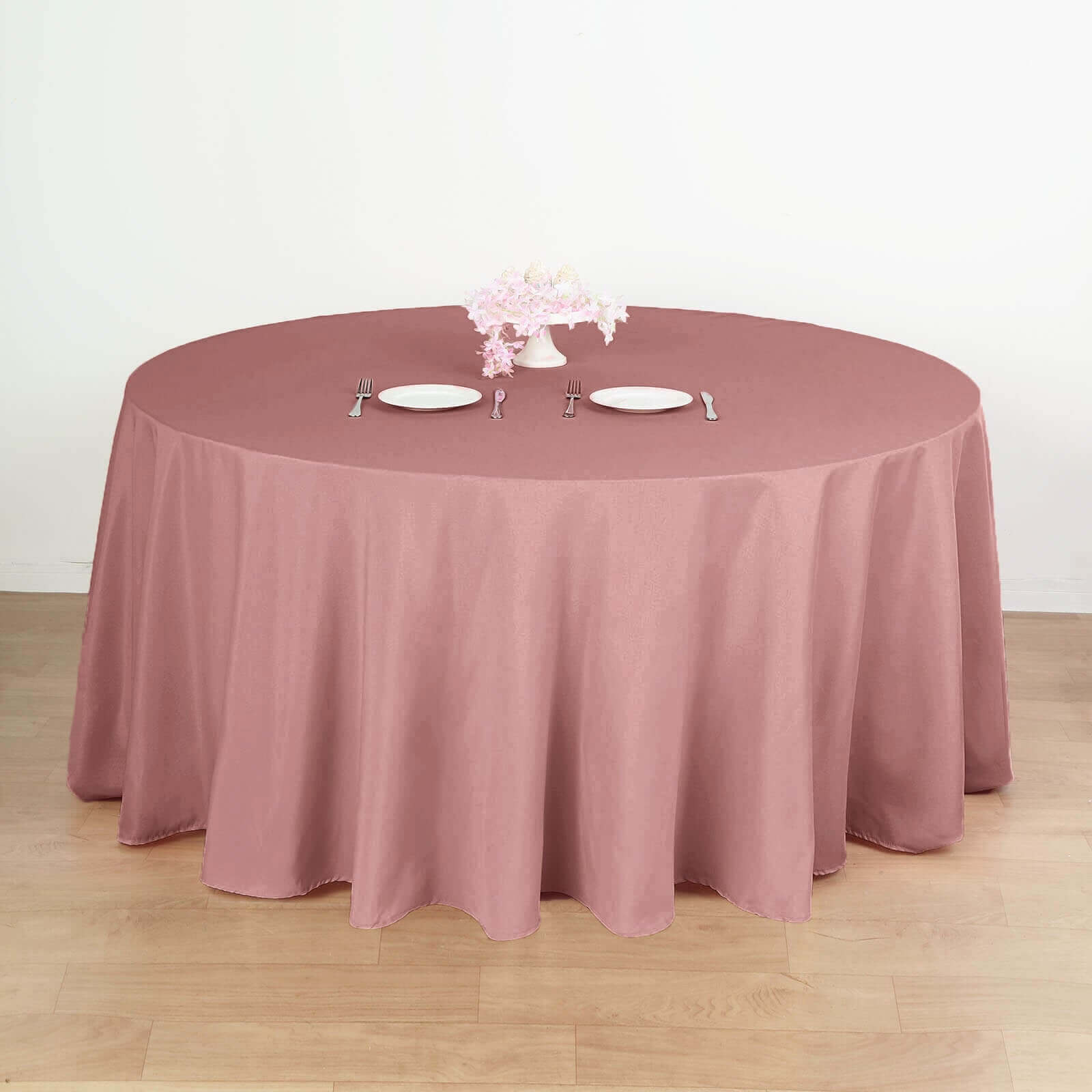 Polyester 132" Round Tablecloth Dusty Rose - Seamless Chic Table Cover