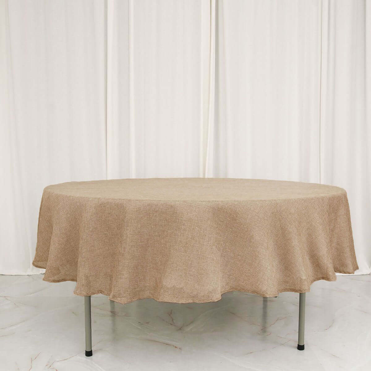 Faux Burlap Jute 90" Round Tablecloth Natural - Rustic Event Table Linen