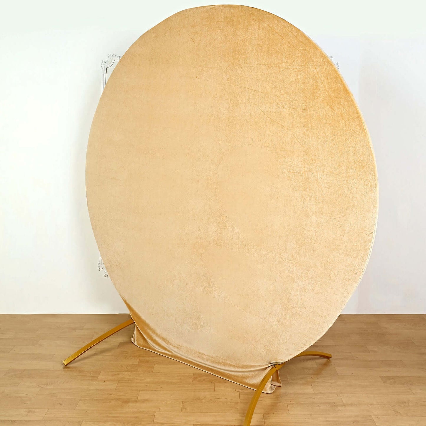 7.5ft Champagne Soft Velvet Fitted Round Event Party Backdrop Cover