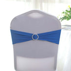 5 Pack Stretch Spandex Chair Sashes Royal Blue - Reusable Chair Bands with Silver Diamond Ring Slide Buckle 5"x14"