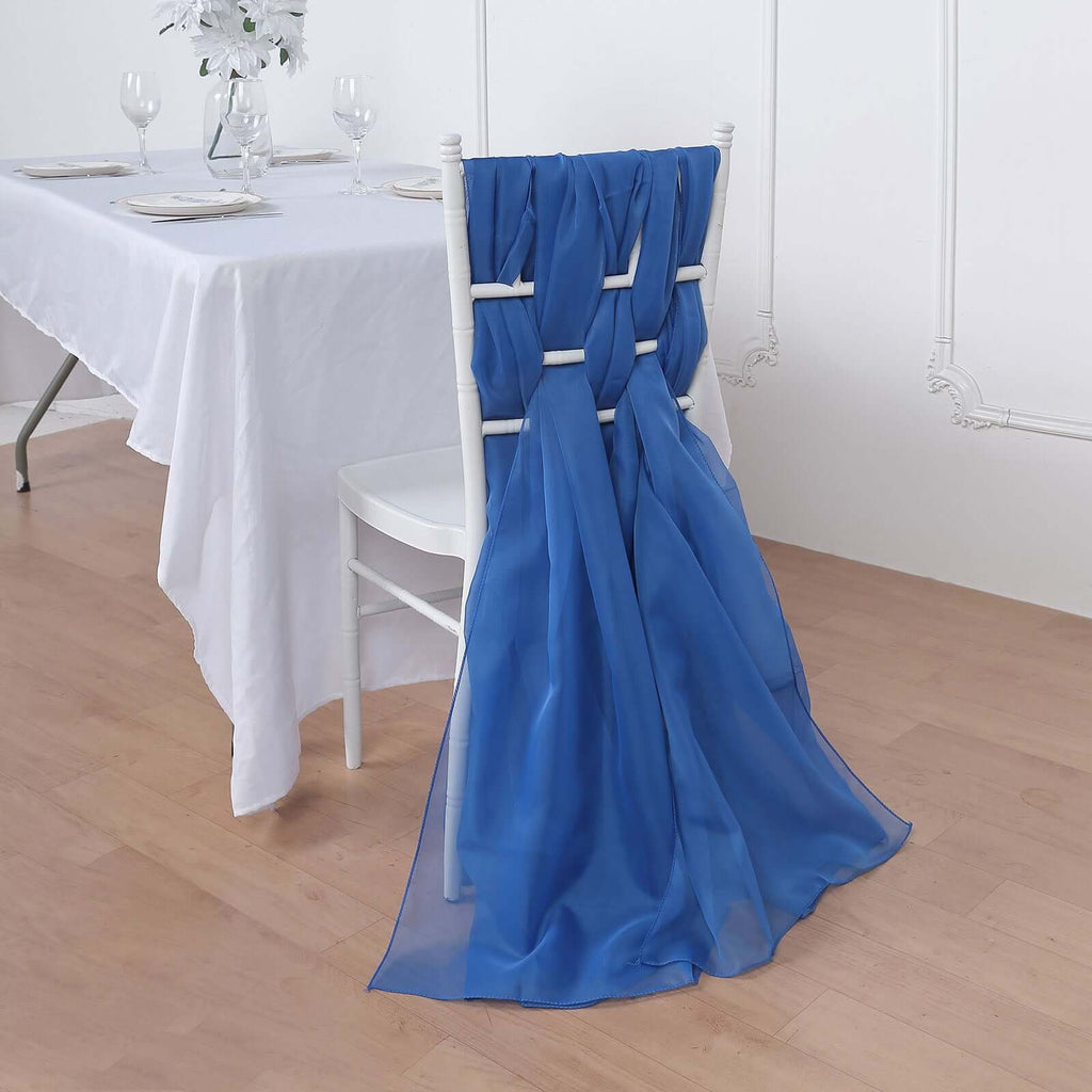 5 Pack Chiffon Chair Sashes Royal Blue - Soft & Lightweight Designer Chair Bows 22"x78"