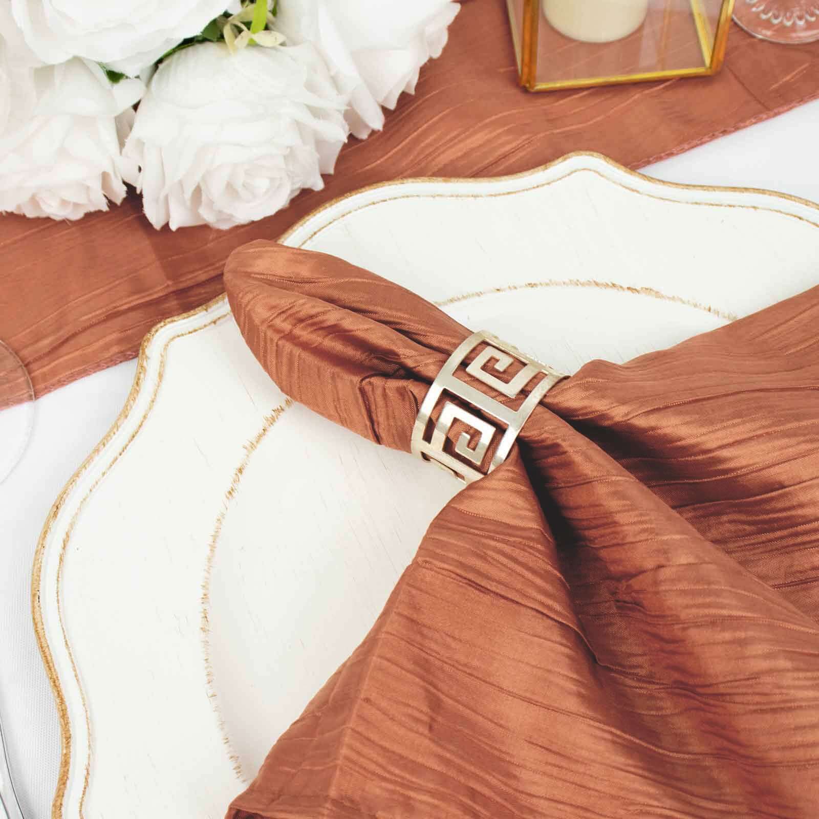 5 Pack Taffeta 20"x20" Napkins Terracotta (Rust) - Accordion Crinkle Dinner Napkins