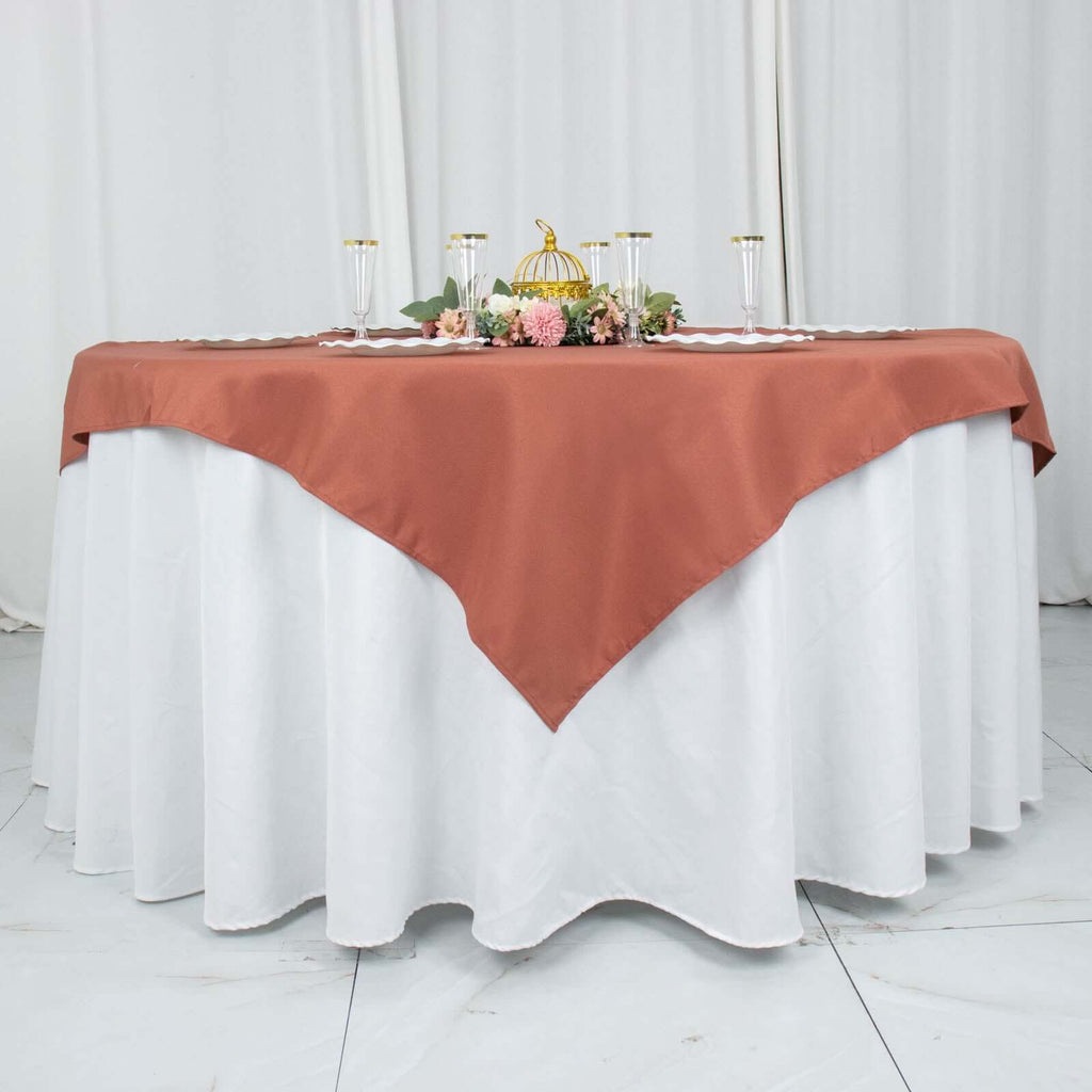 Premium Polyester 54"x54" Table Overlay Square Tablecloth Terracotta (Rust) - Stain and Wrinkle-Resistant 220GSM Table Topper