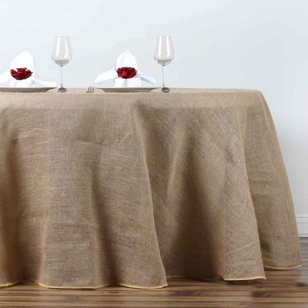 Burlap Jute 108" Round Tablecloth Natural - Rustic Boho Chic Table Linen