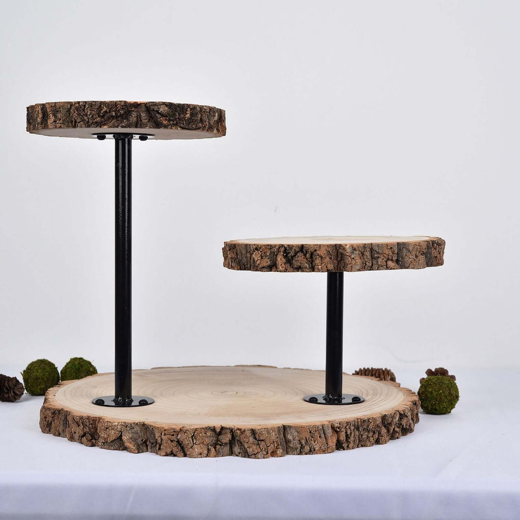 3-Tier Wooden Cheese Board Stand Natural Wood Slice Design - Rustic Cupcake Centerpiece with Assembly Tools 14"