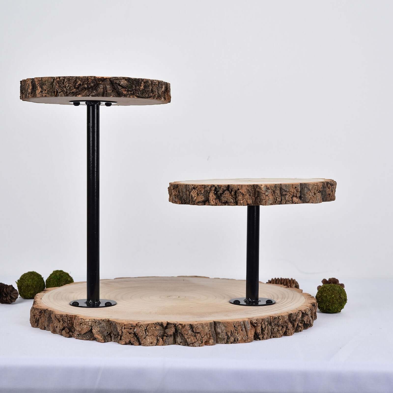 3-Tier Wooden Cheese Board Stand Natural Wood Slice Design - Rustic Cupcake Centerpiece with Assembly Tools 14"