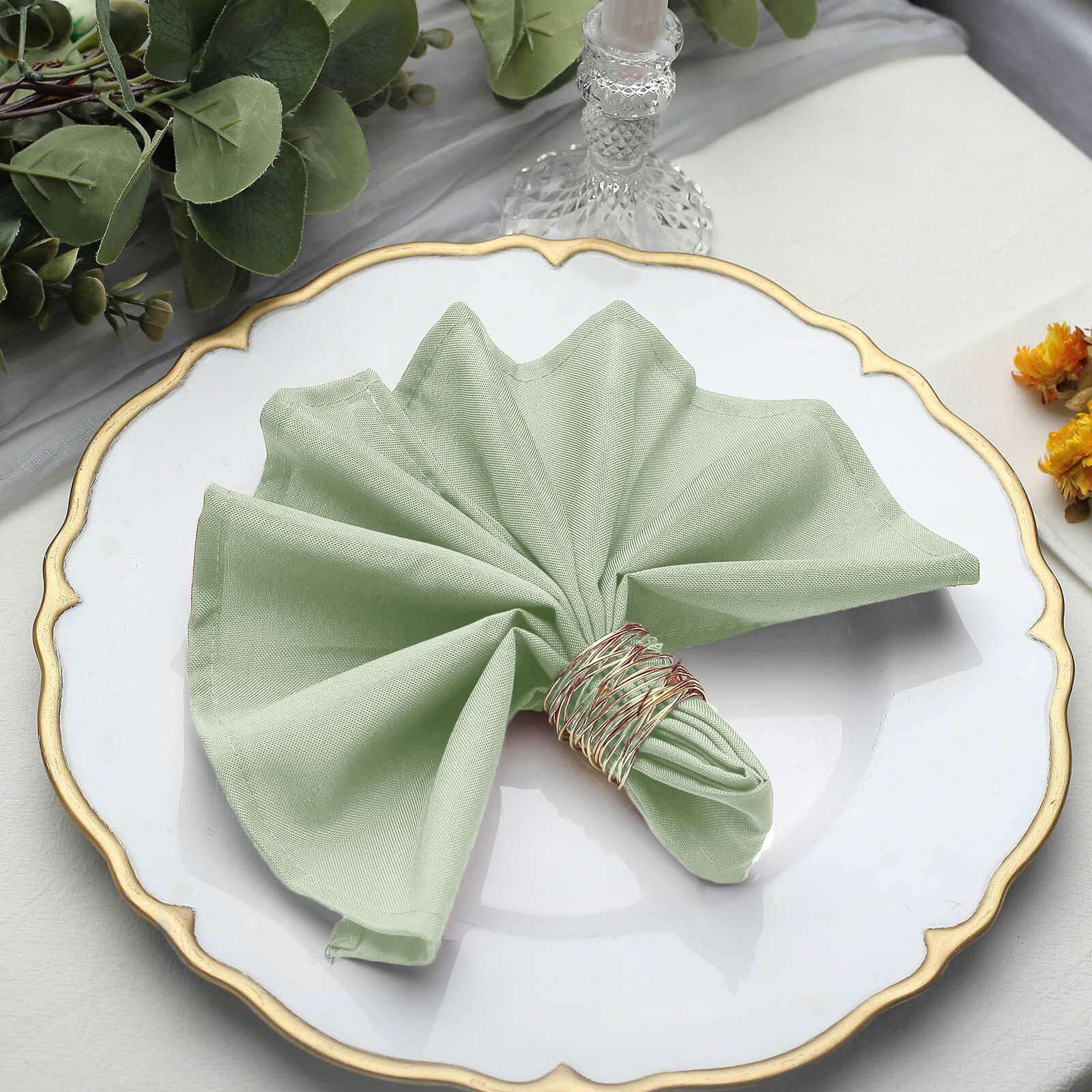 5 Pack Polyester 17"x17" Napkins Sage Green - Durable & Wrinkle Resistant Dinner Napkins