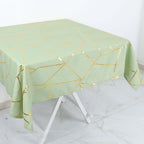 Polyester 54"x54" Square Tablecloth Sage Green with Gold Foil Geometric Pattern - Wrinkle-Resistant & Durable for Stylish Settings