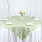 Polyester 54"x54" Table Overlay Square Tablecloth Sage Green with Gold Foil Geometric Pattern - Wrinkle-Resistant & Durable for Stylish Settings
