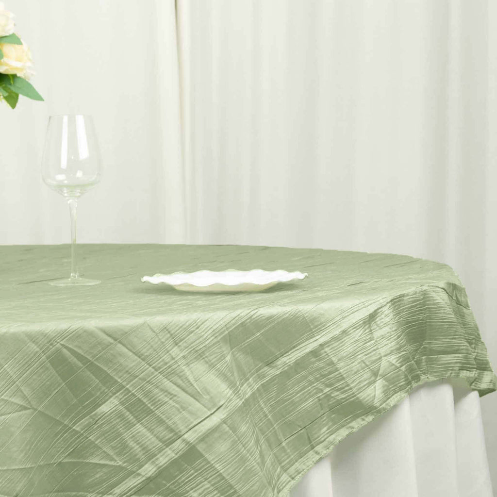 Taffeta 72"x72" Table Overlay Square Tablecloth Sage Green - Accordion Crinkle Table Cover