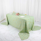 Polyester 90"x156" Rectangle Tablecloth Sage Green Seamless with Gold Foil Geometric Pattern - Wrinkle-Resistant Seamless Table Cover for Sophisticated Events