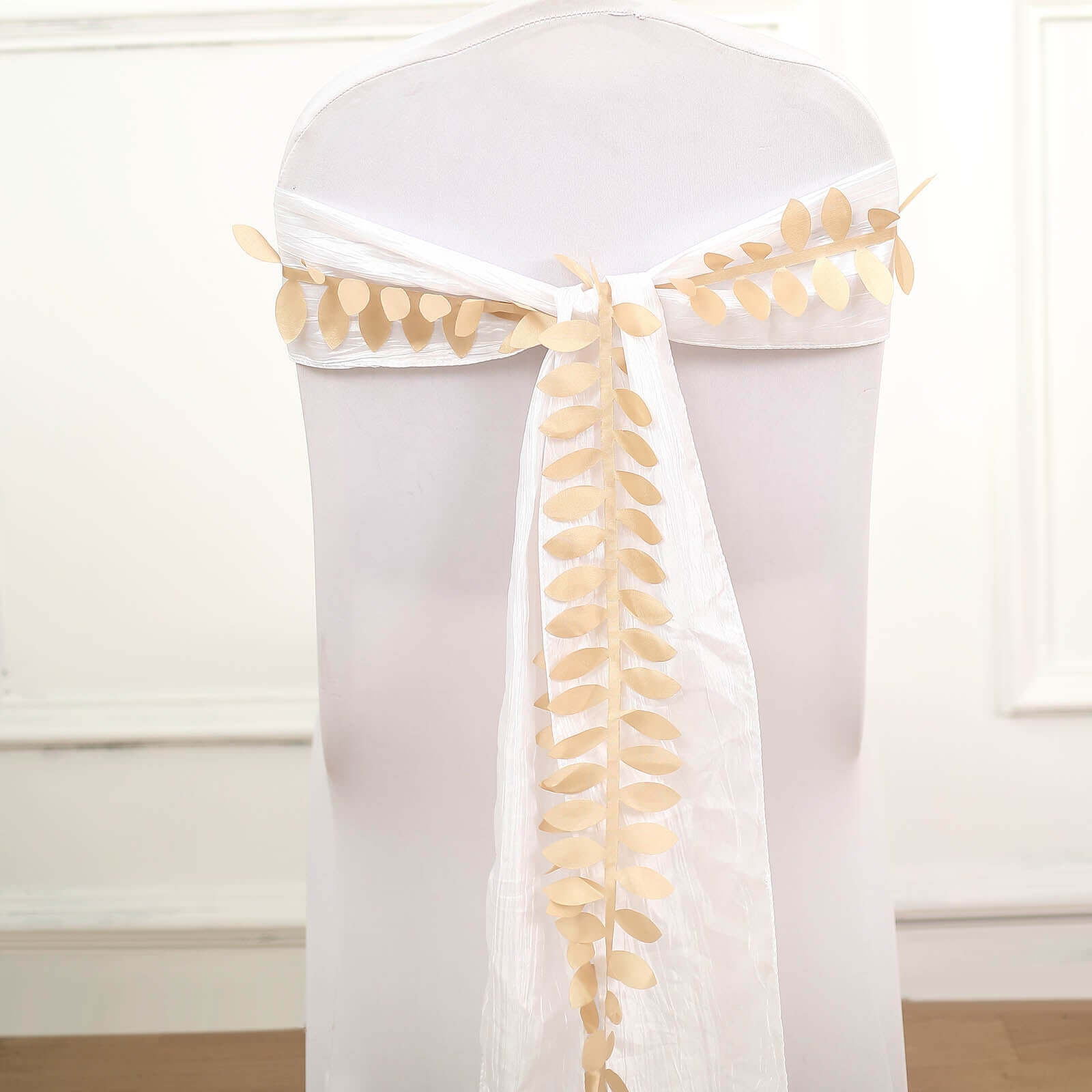 Taffeta Ribbon Sash with 4" Leaf Petal Design Champagne 50ft - Sophisticated Artificial Fabric Garland