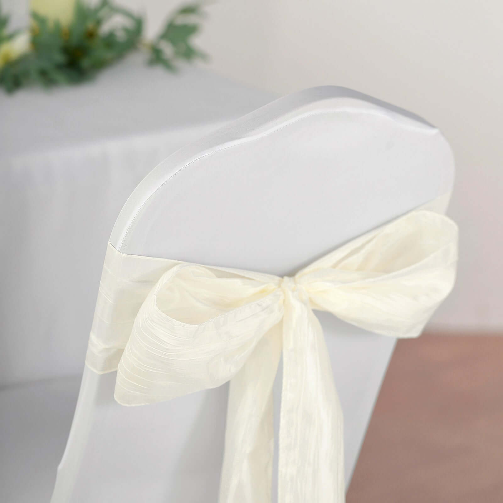 5 Pack Taffeta 6"x106" Chair Sashes Ivory Accordion Crinkle Texture - Stylish Decor for Weddings & Gatherings