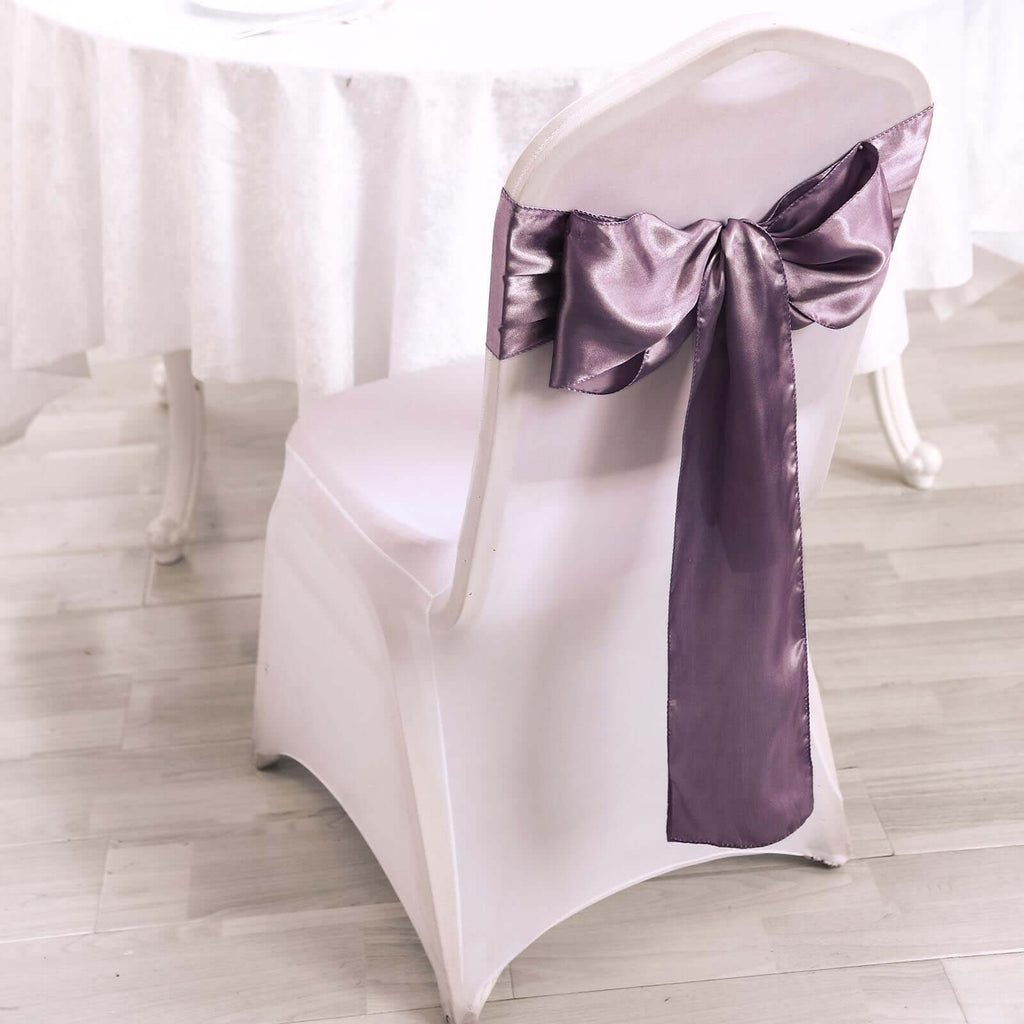 5 Pack Satin Chair Sashes Violet Amethyst - Durable Chair Bows with Shiny Finish 6"x106"