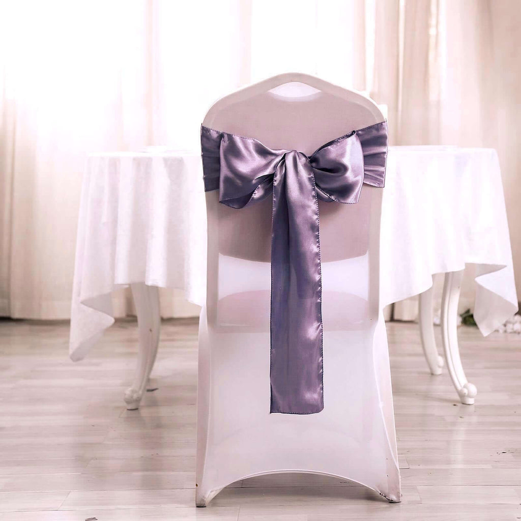 5 Pack Satin Chair Sashes Violet Amethyst - Durable Chair Bows with Shiny Finish 6"x106"