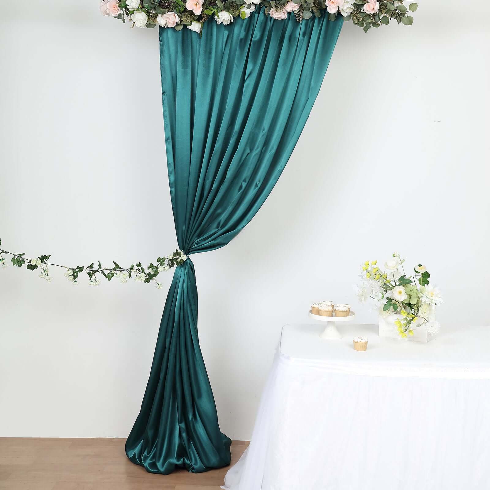 8ftx10ft Peacock Teal Satin Event Curtain Drapes, Backdrop Event Panel