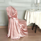 Satin Chair Cover Self-Tie Universal Design Dusty Rose - Durable Slip-On Cover for Folding, Dining, Banquet & Standard Chairs