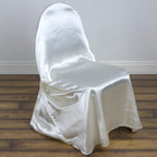 Satin Chair Cover Self-Tie Universal Design Ivory - Durable Slip-On Cover for Folding, Dining, Banquet & Standard Chairs