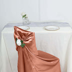 Satin Chair Cover Self-Tie Universal Design Terracotta (Rust) - Durable Slip-On Cover for Folding, Dining, Banquet & Standard Chairs